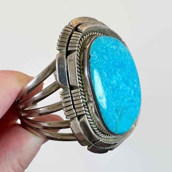 Vintage Turquoise Cuff Sterling Silver Native American Navajo Rita Touchine - Picture 10 of 10